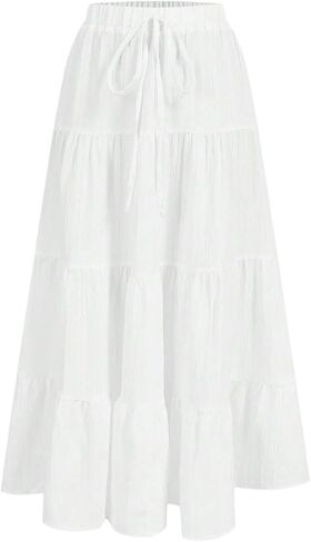 تنانير طويلة للنساء من GORGLITTER بتصميم بوهو متدفق وحاشية مكشكشة وخصر مطاطي كاجوال بطبقة متدرجة تنانير طويلة in Kuwait