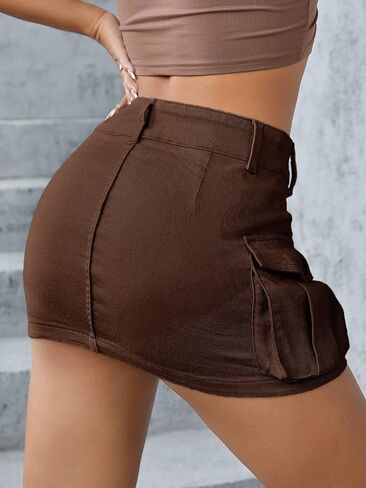 Women's Low Rise Bodycon Mini Cargo Denim Skirt with Pocket in Saudi Arabia