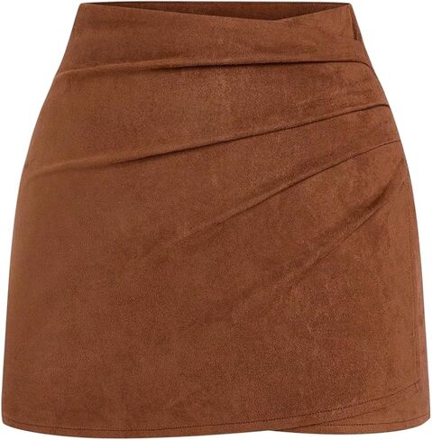 Floerns Women's Plus Size Suede Skirt Fall Winter Ruched Wrap Front Mini Skirts in Saudi Arabia