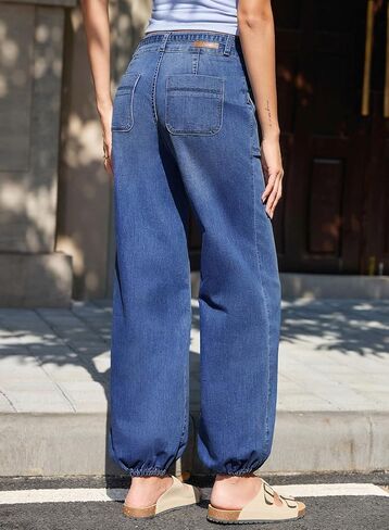 Sidefeel Women's Wide Leg Jeans High Waisted Drawstring Baggy Stretchy Trendy Harem Loose Ankle Denim Pants in Saudi Arabia