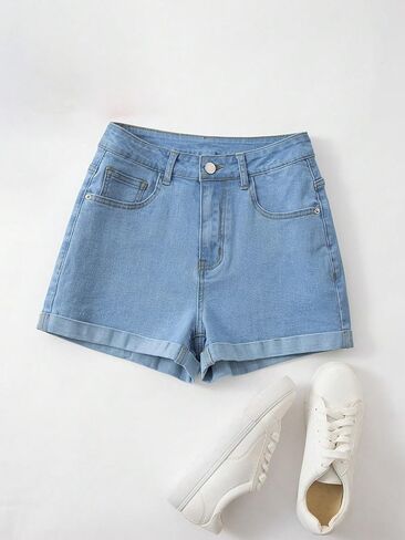 Women's Y2k Rolled Hem Jean Shorts Bow Embroidered Denim Shorts in Saudi Arabia