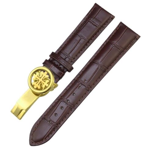 حزام ساعة من الجلد الحقيقي 19 مم 20 مم 21 مم 22 مم، لساعة Patek Philippe AQUANAUT PP 5167A من جلد البقر مشبك فراشة (أسود أسود فضي، 19 مم) in Kuwait
