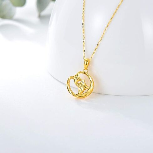 sisgem 18k الذهب الصلب قلادة القمر للنساء، الذهب الحقيقي الماس قطع الهلال القمر ونجمة قلادة الذكرى المجوهرات هدية للأم والزوجة 18 بوصة in Saudi Arabia