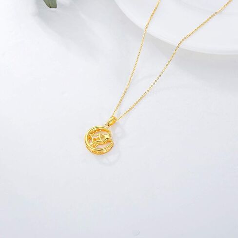 sisgem 18k الذهب الصلب قلادة القمر للنساء، الذهب الحقيقي الماس قطع الهلال القمر ونجمة قلادة الذكرى المجوهرات هدية للأم والزوجة 18 بوصة in Saudi Arabia