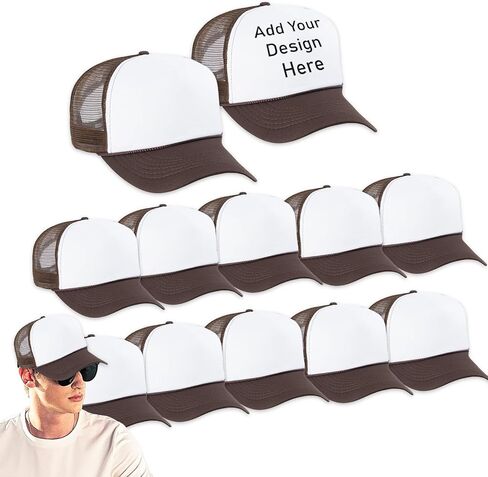Custom Sublimation Hats 12 Pack - Bundle with 12 Trucker Hats with Foam Mesh 21.5-25.2" | Blank Baseball Hat for Men, Women in Saudi Arabia