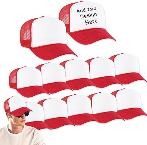 Custom Sublimation Hats 12 Pack - Bundle with 12 Trucker Hats with Foam Mesh 21.5-25.2" | Blank Baseball Hat for Men, Women in Saudi Arabia