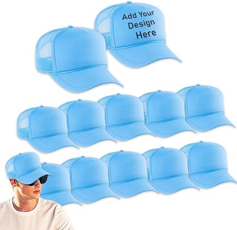 Custom Sublimation Hats 12 Pack - Bundle with 12 Trucker Hats with Foam Mesh 21.5-25.2" | Blank Baseball Hat for Men, Women in Saudi Arabia