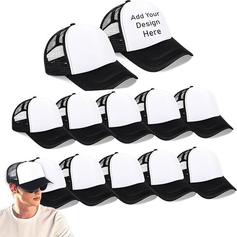 Custom Sublimation Hats 12 Pack - Bundle with 12 Trucker Hats with Foam Mesh 21.5-25.2" | Blank Baseball Hat for Men, Women in Saudi Arabia