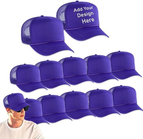 Custom Sublimation Hats 12 Pack - Bundle with 12 Trucker Hats with Foam Mesh 21.5-25.2" | Blank Baseball Hat for Men, Women in Saudi Arabia
