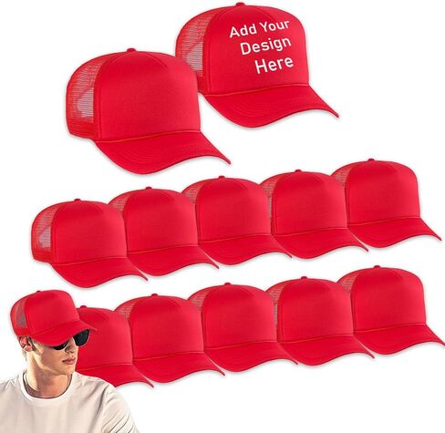 Custom Sublimation Hats 12 Pack - Bundle with 12 Trucker Hats with Foam Mesh 21.5-25.2" | Blank Baseball Hat for Men, Women in Saudi Arabia