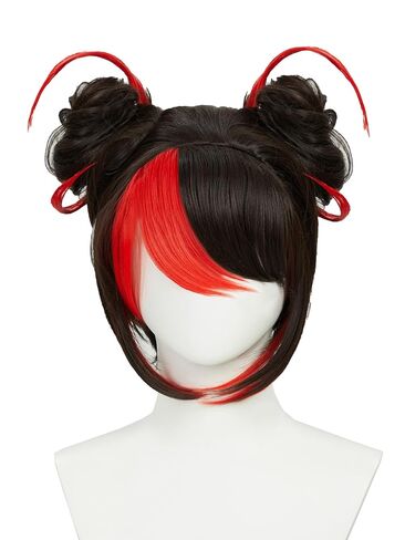 Micotaku Miraculous Ladybug Shadybug Cosplay Wig Black and Red Wig With Two Hair Buns and Six Red Hair Pieces Halloween Costume Party Outfit for Christmas Synthetic Wig+ Wig Cap in Saudi Arabia