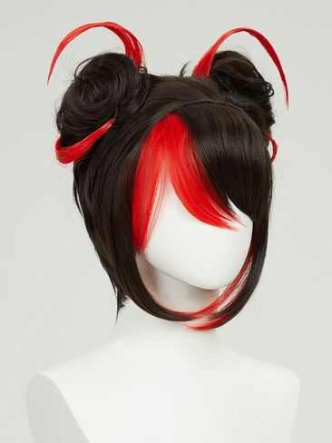 Micotaku Miraculous Ladybug Shadybug Cosplay Wig Black and Red Wig With Two Hair Buns and Six Red Hair Pieces Halloween Costume Party Outfit for Christmas Synthetic Wig+ Wig Cap in Saudi Arabia