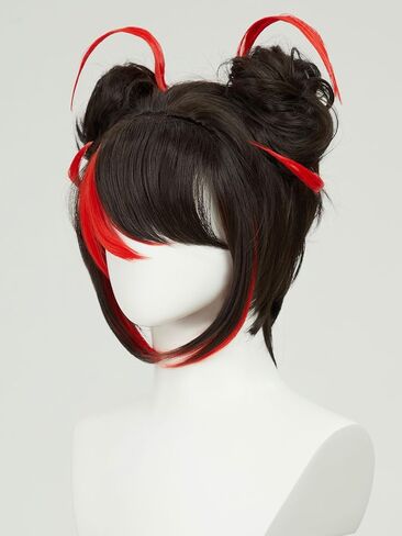 Micotaku Miraculous Ladybug Shadybug Cosplay Wig Black and Red Wig With Two Hair Buns and Six Red Hair Pieces Halloween Costume Party Outfit for Christmas Synthetic Wig+ Wig Cap in Saudi Arabia