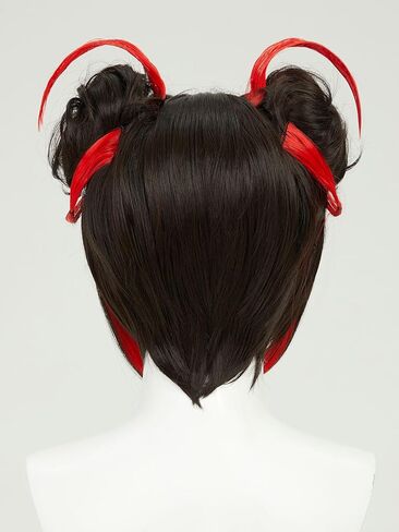Micotaku Miraculous Ladybug Shadybug Cosplay Wig Black and Red Wig With Two Hair Buns and Six Red Hair Pieces Halloween Costume Party Outfit for Christmas Synthetic Wig+ Wig Cap in Saudi Arabia
