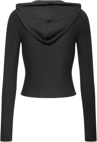 Women's Slim Fit Hooded Crop Jacket Lightweight Zip Up Athletic Outerwear for Spring and Summer Black Size S in Saudi Arabia