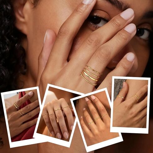 Stackable Gold Rings for Women Non Tarnish Dainty 18k Gold Plated Stainless Steel Pinky Ring Set Valentines Day Gifts Trendy Womens Jewelry Thin Bands Promise Engagement Rings for Women in Saudi Arabia