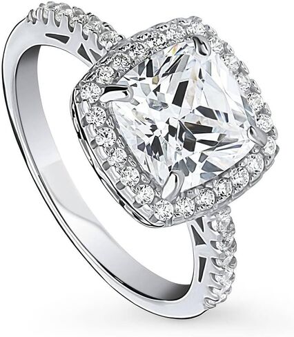 BERRICLE Sterling Silver Halo Wedding Engagement Promise Rings for Her, Cushion Cut Cubic Zirconia CZ Ring in Saudi Arabia