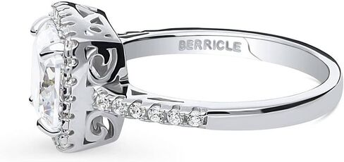 BERRICLE Sterling Silver Halo Wedding Engagement Promise Rings for Her, Cushion Cut Cubic Zirconia CZ Ring in Saudi Arabia