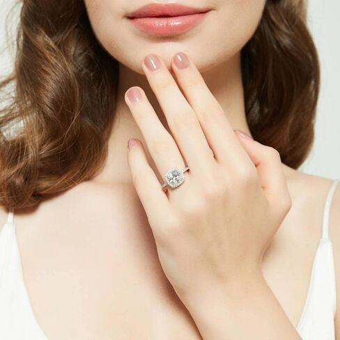 BERRICLE Sterling Silver Halo Wedding Engagement Promise Rings for Her, Cushion Cut Cubic Zirconia CZ Ring in Saudi Arabia