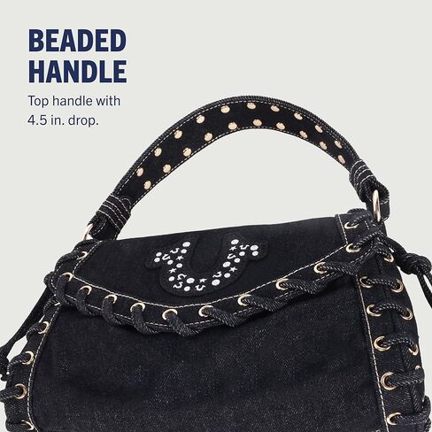 حقيبة يد من قماش الدنيم مرصعة على شكل حدوة حصان من True Religion، حقيبة كتف كروس، باللون الأسود in Saudi Arabia