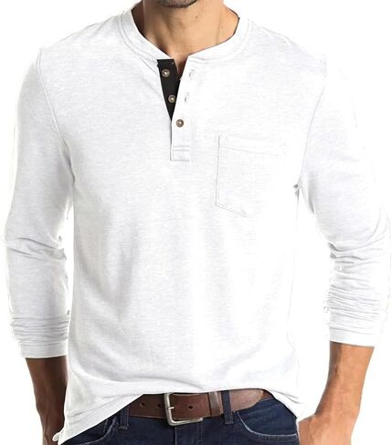 قميص Henley بأكمام طويلة للرجال خفيف الوزن كاجوال بثلاثة أزرار تي شيرت قطني كلاسيكي للعمل مع جيب in Kuwait