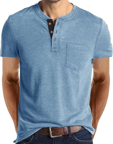 قميص Henley بأكمام طويلة للرجال خفيف الوزن كاجوال بثلاثة أزرار تي شيرت قطني كلاسيكي للعمل مع جيب in Kuwait
