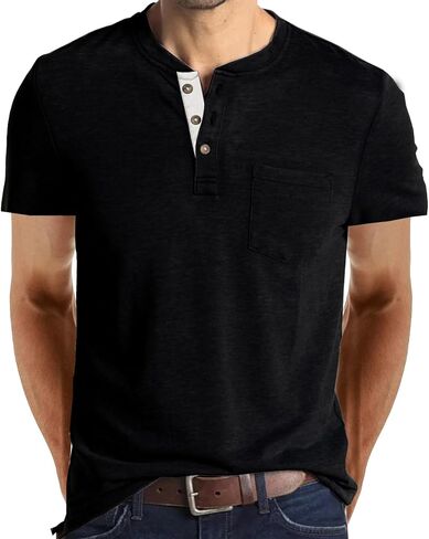 قميص Henley بأكمام طويلة للرجال خفيف الوزن كاجوال بثلاثة أزرار تي شيرت قطني كلاسيكي للعمل مع جيب in Kuwait