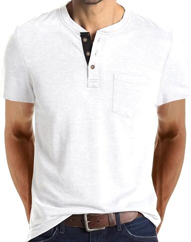 قميص Henley بأكمام طويلة للرجال خفيف الوزن كاجوال بثلاثة أزرار تي شيرت قطني كلاسيكي للعمل مع جيب in Kuwait