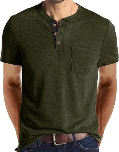 قميص Henley بأكمام طويلة للرجال خفيف الوزن كاجوال بثلاثة أزرار تي شيرت قطني كلاسيكي للعمل مع جيب in Kuwait