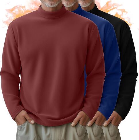 Neer 3 Pack Mens Big and Tall Shirts Long Sleeve Mock Neck Thermal T-Shirt Thick Basic Pullover Tops Casual Sweatshirt in Saudi Arabia