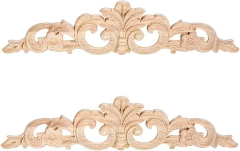Wood Carved Appliques Decorative Onlays, 2Pcs Long Wooden Corner Carving Decals for Bed Wall Door Cabinet Mirror Closet Cupboard Dresser Fireplace Stairs Furniture Project, 40x9.5cm/15.75x3.74in in Saudi Arabia