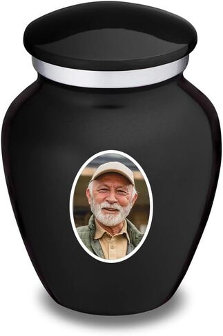 Geturns Embrace Keepsake Personalized Picture Cremation Urns for Human Ashes I Pearl Cobalt Blue Photo Funeral Urn for Men and Women with Double Side Engraving I 3.5 lbs in Saudi Arabia