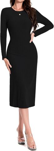 Women's Maxi Dress Long Sleeve Bodycon Knit Dresses Crew Neck Long Dress Elegant Casual Going Out Lounge Dresses in Saudi Arabia