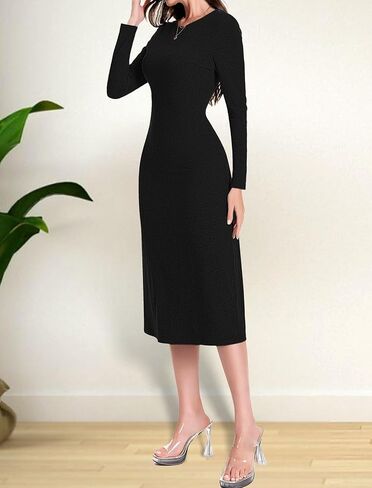Women's Maxi Dress Long Sleeve Bodycon Knit Dresses Crew Neck Long Dress Elegant Casual Going Out Lounge Dresses in Saudi Arabia