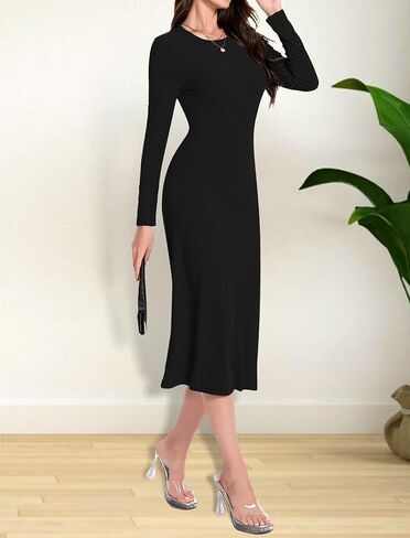 Women's Maxi Dress Long Sleeve Bodycon Knit Dresses Crew Neck Long Dress Elegant Casual Going Out Lounge Dresses in Saudi Arabia