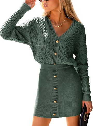 CUPSHE Women's Sweater Dress Long Sleeve V Neck Knit Mini Dress Elegant Slim Fit Casual Fall Dress in Saudi Arabia