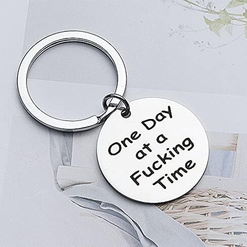 YALLNASL Sobriety Gifts Keychain for Women Men One Day at a Fucking Time Keyring Alcoholics Anonymous Gifts for Him Her Addiction Recovery Inspirational Gifts in Saudi Arabia