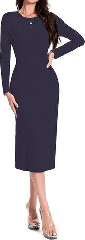 Women's Maxi Dress Long Sleeve Bodycon Knit Dresses Crew Neck Long Dress Elegant Casual Going Out Lounge Dresses in Saudi Arabia