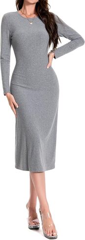 Women's Maxi Dress Long Sleeve Bodycon Knit Dresses Crew Neck Long Dress Elegant Casual Going Out Lounge Dresses in Saudi Arabia