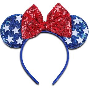 CONERY 4th of July Headbands for Women Men, Mouse Ears Headband with Sequin Bow Independence Day Blue Glitter Star Hairbands for Girls, Patriotic Party Decoration Costume Headwear Hair Accessories1Pcs in Saudi Arabia