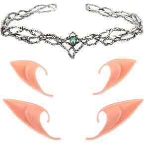 WHAVEL Elf Crown with Fairy Ears, Metal Fairy Headpiece with 2 Pairs Soft Elf Ears Reneaissance Cosplay Halloween in Kuwait