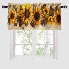 Sunflower Printed Window Curtains Valances Yellow Floral On Rustic Wooden Farmhouse Country Rod Pocket Valance Window Treatment Curtains For Kitchen Bathroom Living Room 54 X 18 Inch, 1 Panel in Saudi Arabia