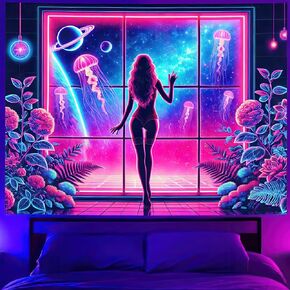 BlissYard مثير فتاة Blacklight نسيج خلفية مضيئة ملصق قنديل البحر الأشعة فوق البنفسجية نسيج لغرفة النوم جدار ديكور غرفة المعيشة غرفة الفن خلفية الديكور 78x59 بوصة in Kuwait