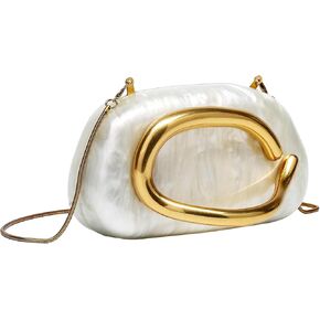 Women's Gold Purse with Removable Chain - Acrylic Evening Bag for Wedding, Party, Prom, Cocktail (Vintage Style Bag) in Saudi Arabia