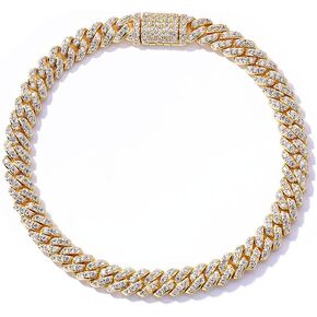 Solid Gold over S925 Sterling Silver 6mm Single Row Cuban Bracelet with Dense Stone Arrangement, Hip Hop Chain, Edgy Jewelry for Men in Kuwait