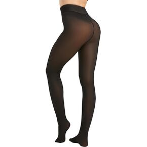 Fleece Lined Tights for Women, Fake Translucent Thermal Warm Pantyhose, Thick Sheer Leggings for Winter in Saudi Arabia