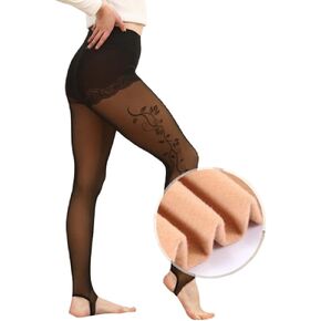 Premium Rose Butterfly Black Thermal Open-toe Opaque Tights for Women with Designs Pattern Control Top Pantyhose in Saudi Arabia