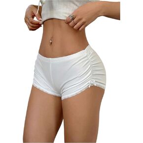 شورت نسائي مثير غنيمة بفيونكة مرنة الخصر Coquette Micro Shorts y2k دانتيل مزركش ملابس نوم للاستراحة in Saudi Arabia