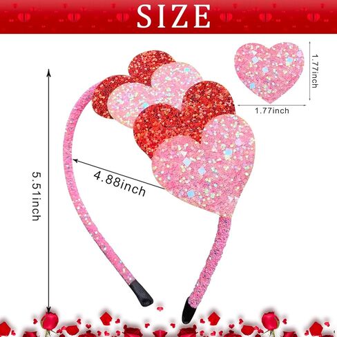 totelux عيد الحب عقال بريق القلب الشعر الفرقة سباركلي الوردي الأحمر الحب إكسسوارات الشعر للنساء الفتيات عيد الحب حزب غطاء الرأس الديكور الخطوبة عيد ميلاد لوازم الزفاف هدية in Kuwait