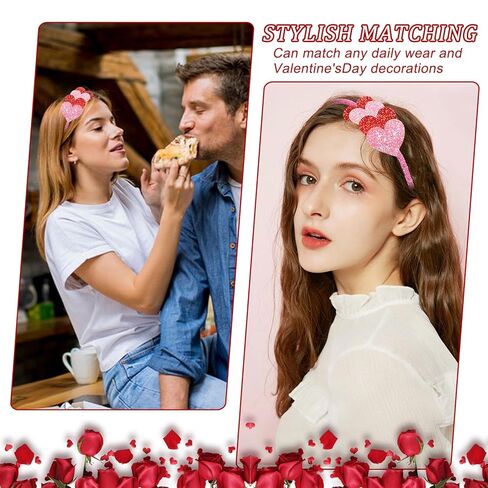 totelux عيد الحب عقال بريق القلب الشعر الفرقة سباركلي الوردي الأحمر الحب إكسسوارات الشعر للنساء الفتيات عيد الحب حزب غطاء الرأس الديكور الخطوبة عيد ميلاد لوازم الزفاف هدية in Kuwait